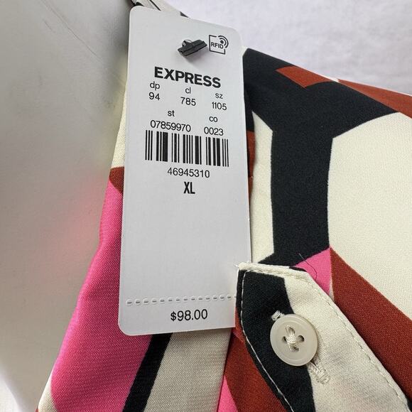 EXPRESS Printed Tie Waist Midi Shirt Dress Size XL Coco Chanel Vibes Work Wear - Picture 4 of 6